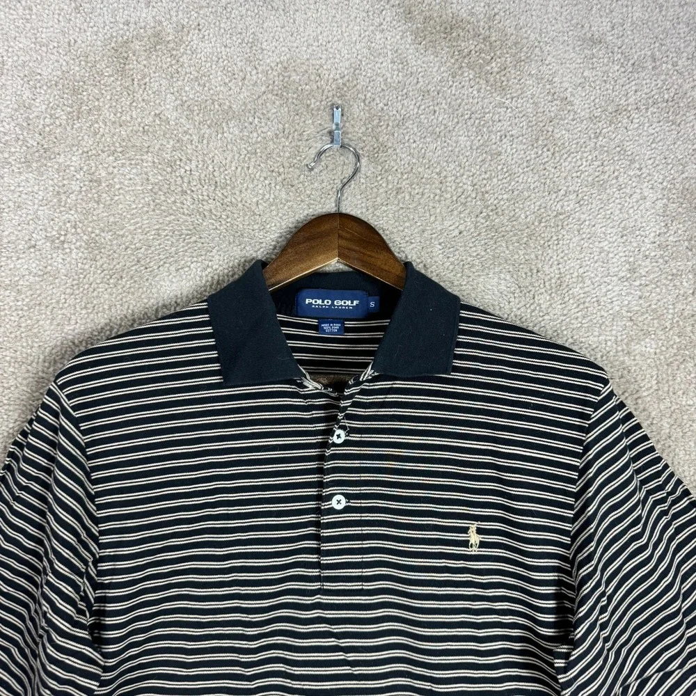 Polo Ralph Lauren Golf Shirt Mens Size Small Black/Tan Striped Pima Cotton Rugby